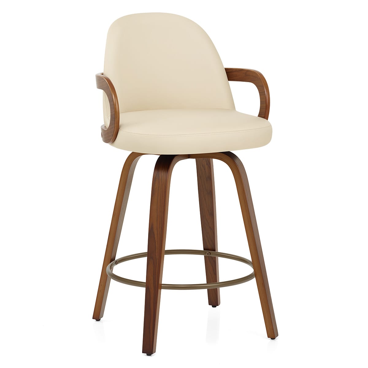 Kunstleder Holzbarhocker - Franco Beige