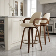 Kunstleder Holzbarhocker - Franco Beige
