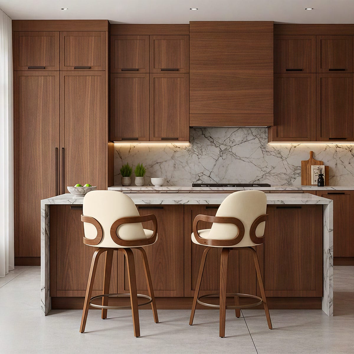 Kunstleder Holzbarhocker - Franco Beige