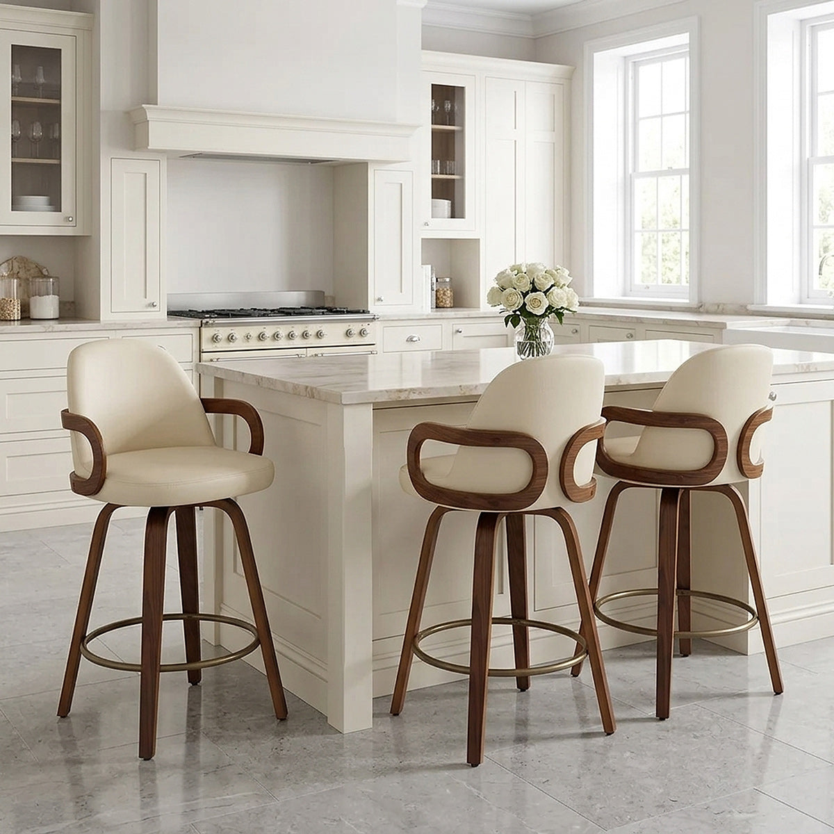 Kunstleder Holzbarhocker - Franco Beige