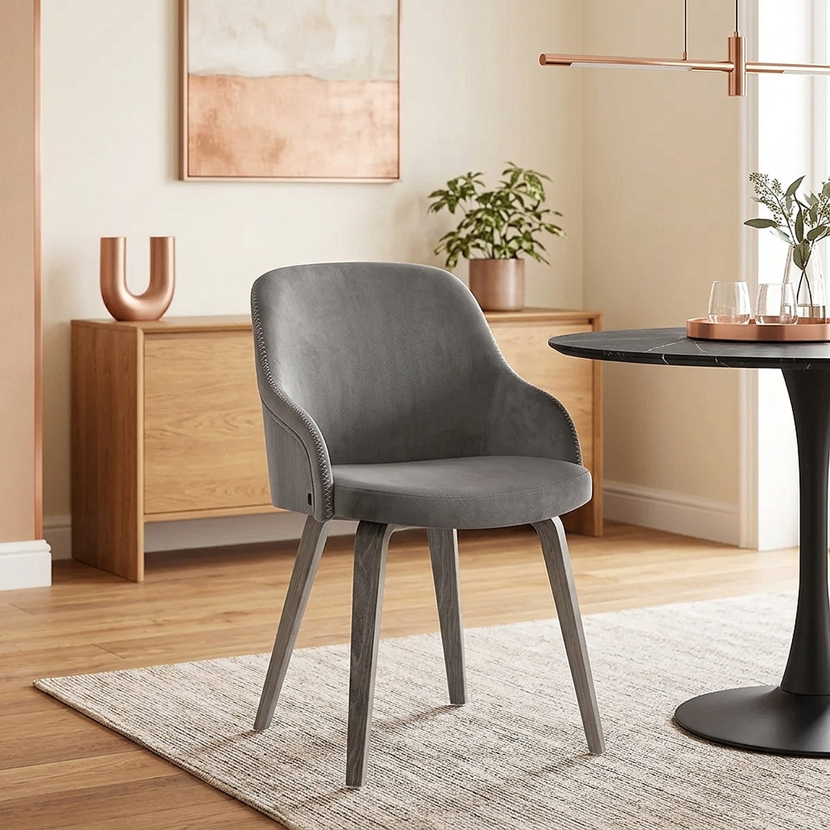 Samt Stuhl - Fusion Holz Grau
