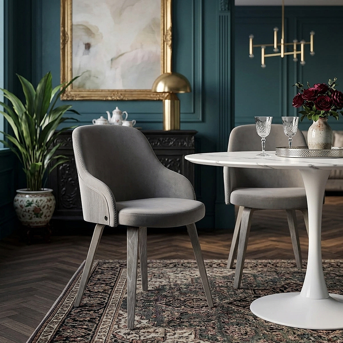 Samt Stuhl - Fusion Holz Grau