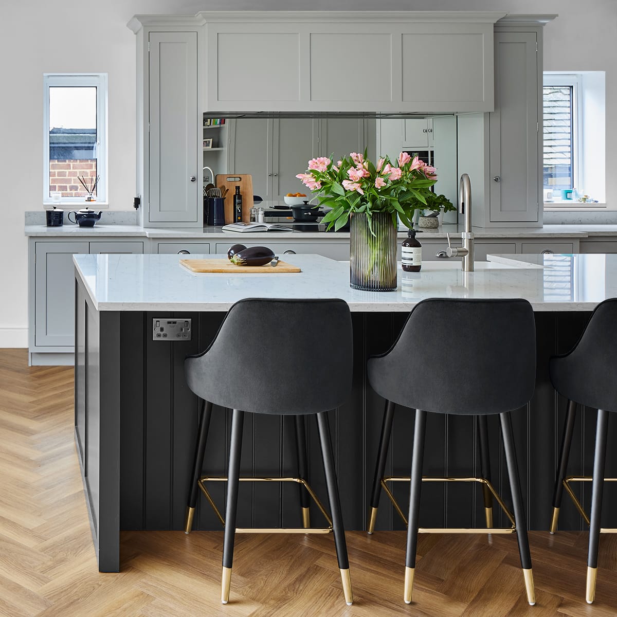 Samtbarhocker Gold - Glam Schwarz