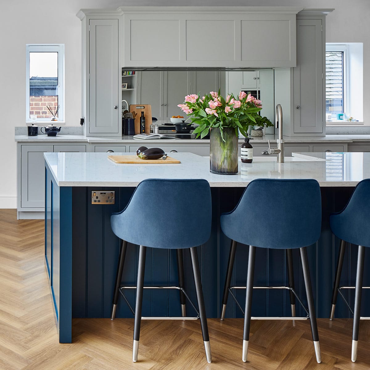 Sgabello Velluto Legno - Glam Blu