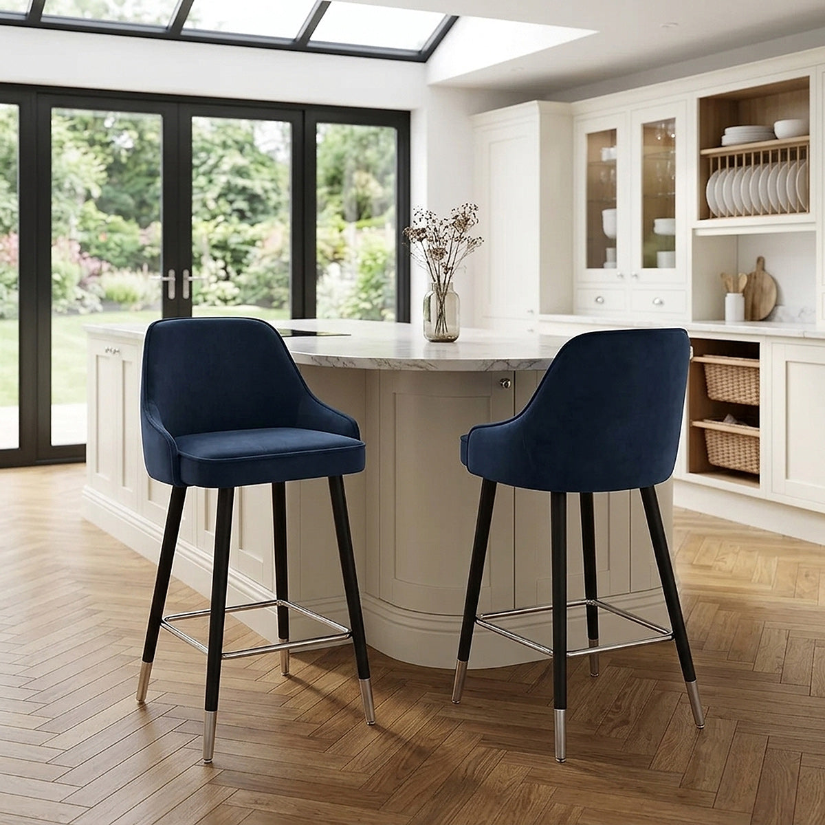Sgabello Velluto Legno - Glam Blu