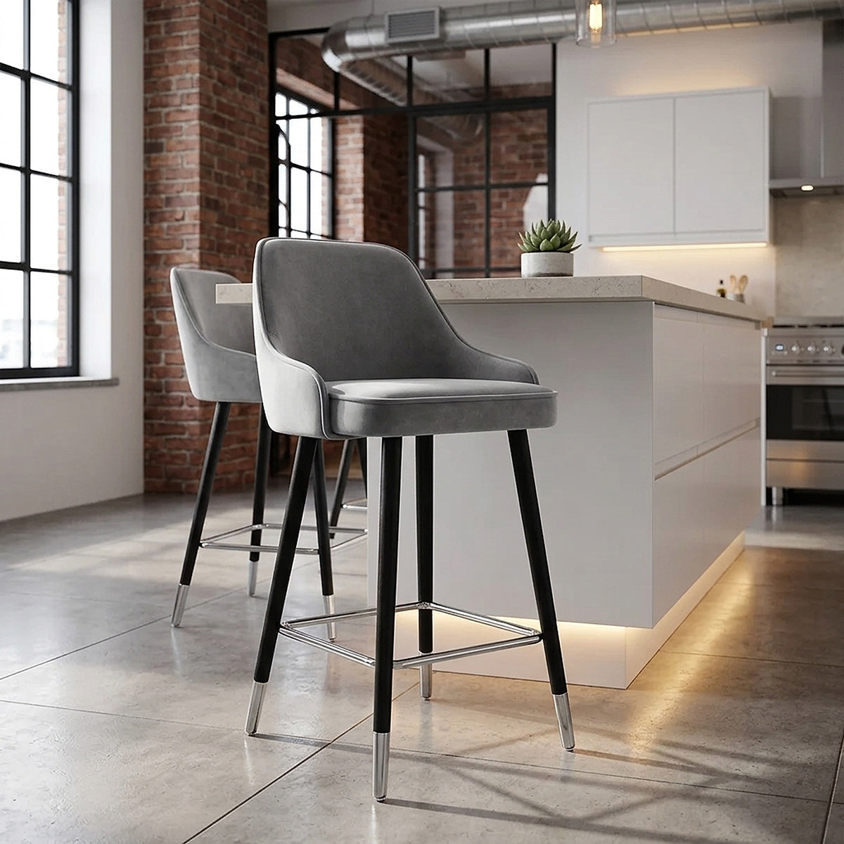 Sgabello Velluto Legno - Glam Grigio