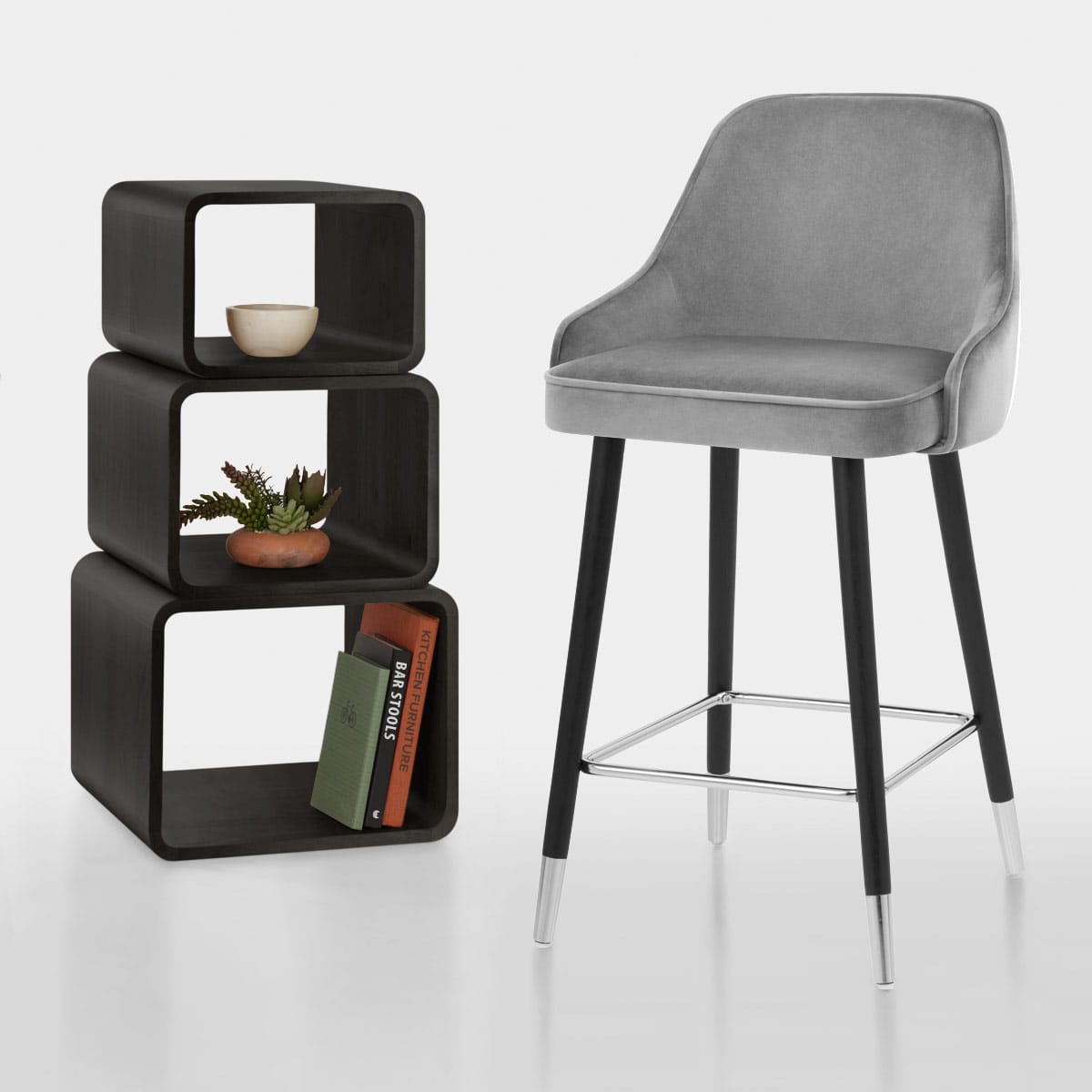 Samtbarhocker - Glam Grau