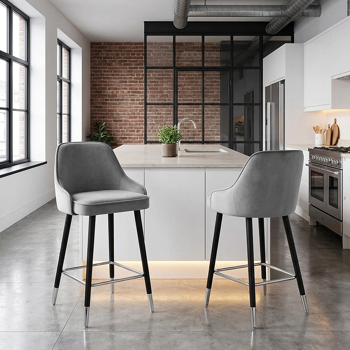 Sgabello Velluto Legno - Glam Grigio