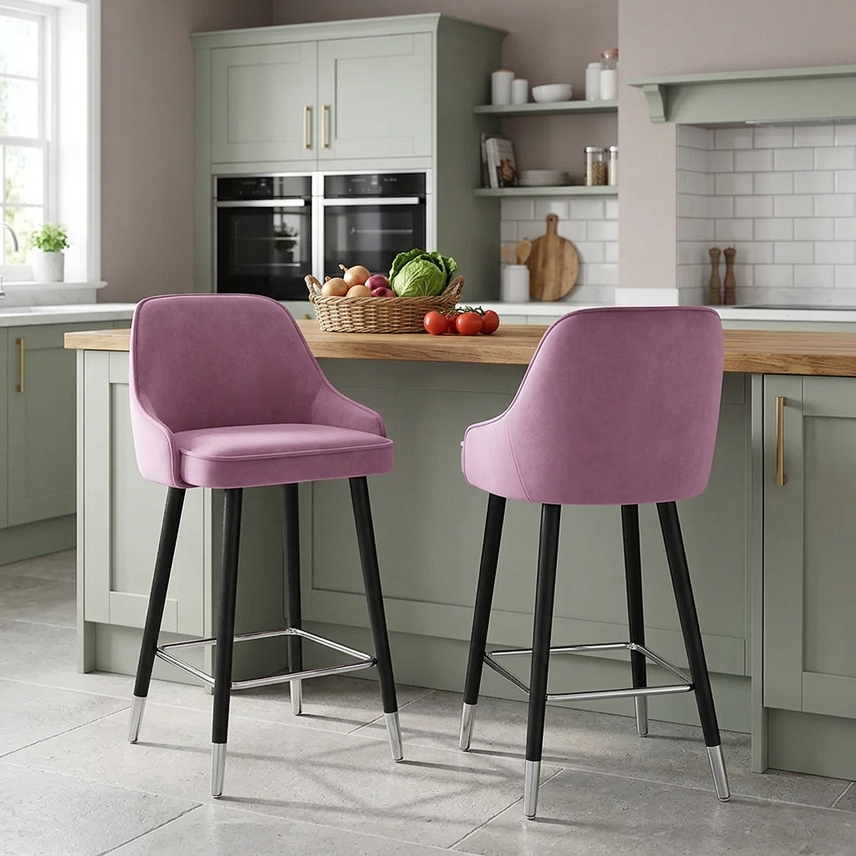 Sgabello Velluto Legno - Glam Viola