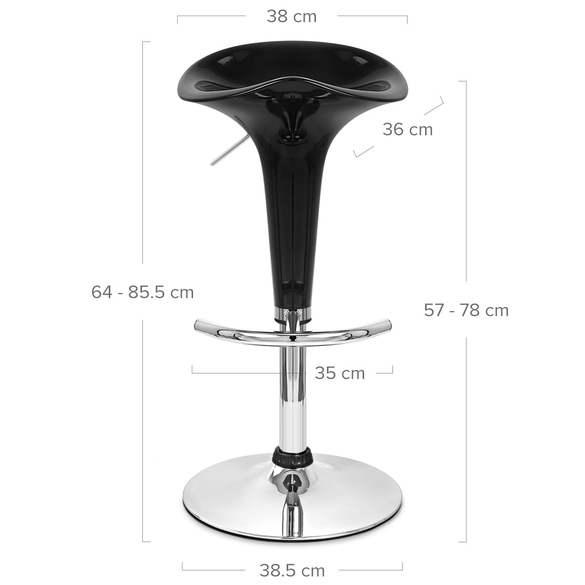 Sgabello Plastica Cromato - Gloss Coco Nero