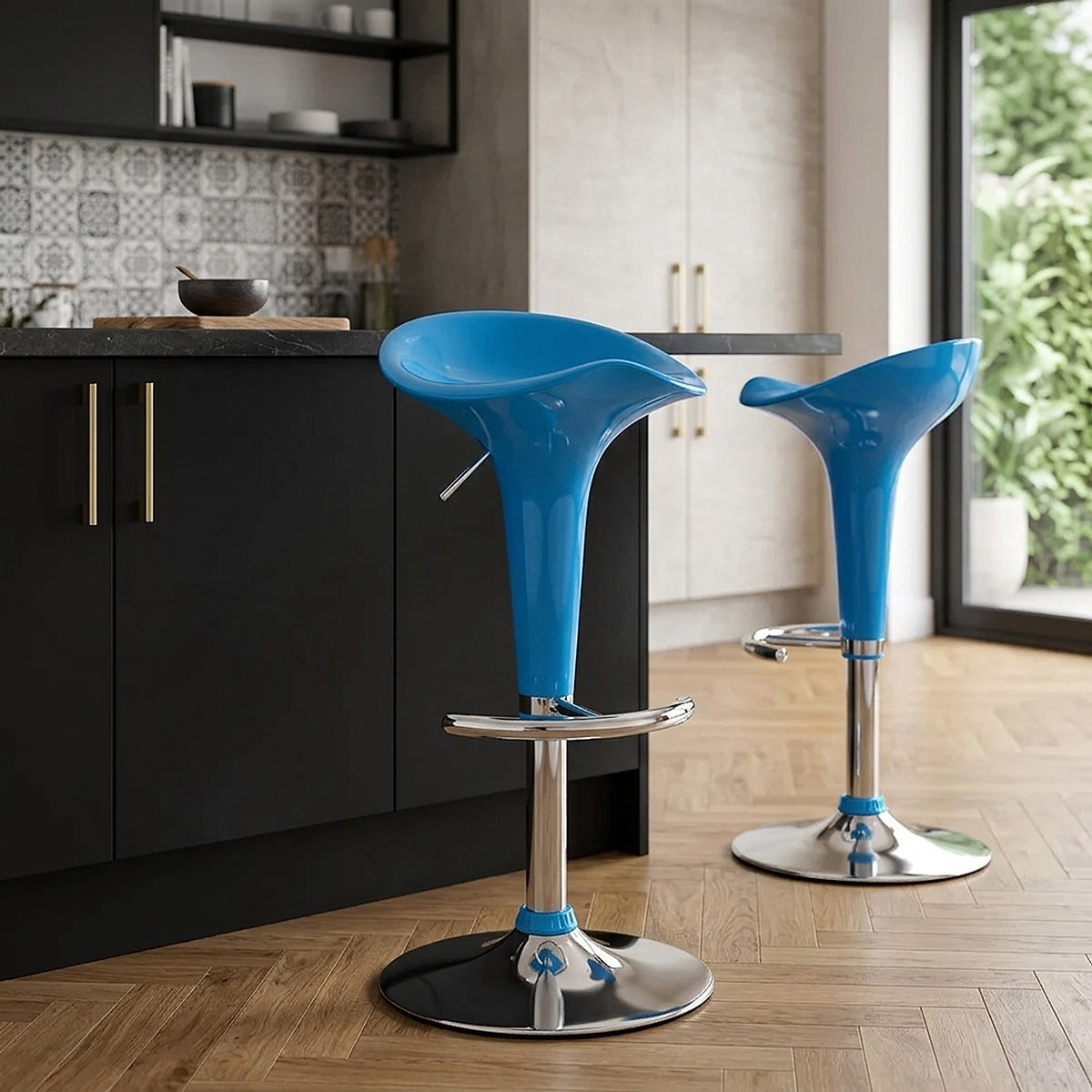 Sgabello Plastica Cromato - Gloss Coco Blu