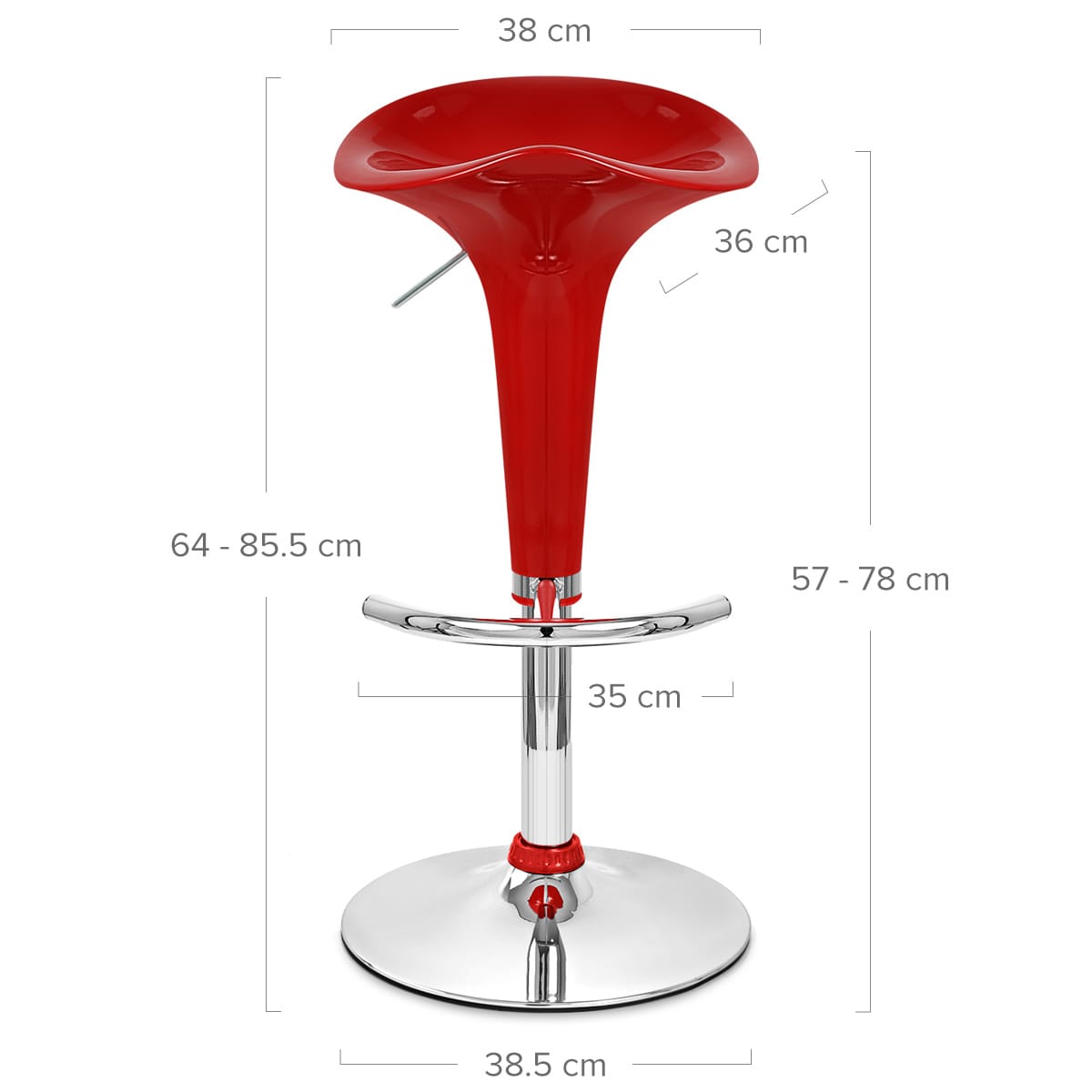 Sgabello Plastica Cromato - Gloss Coco Rosso