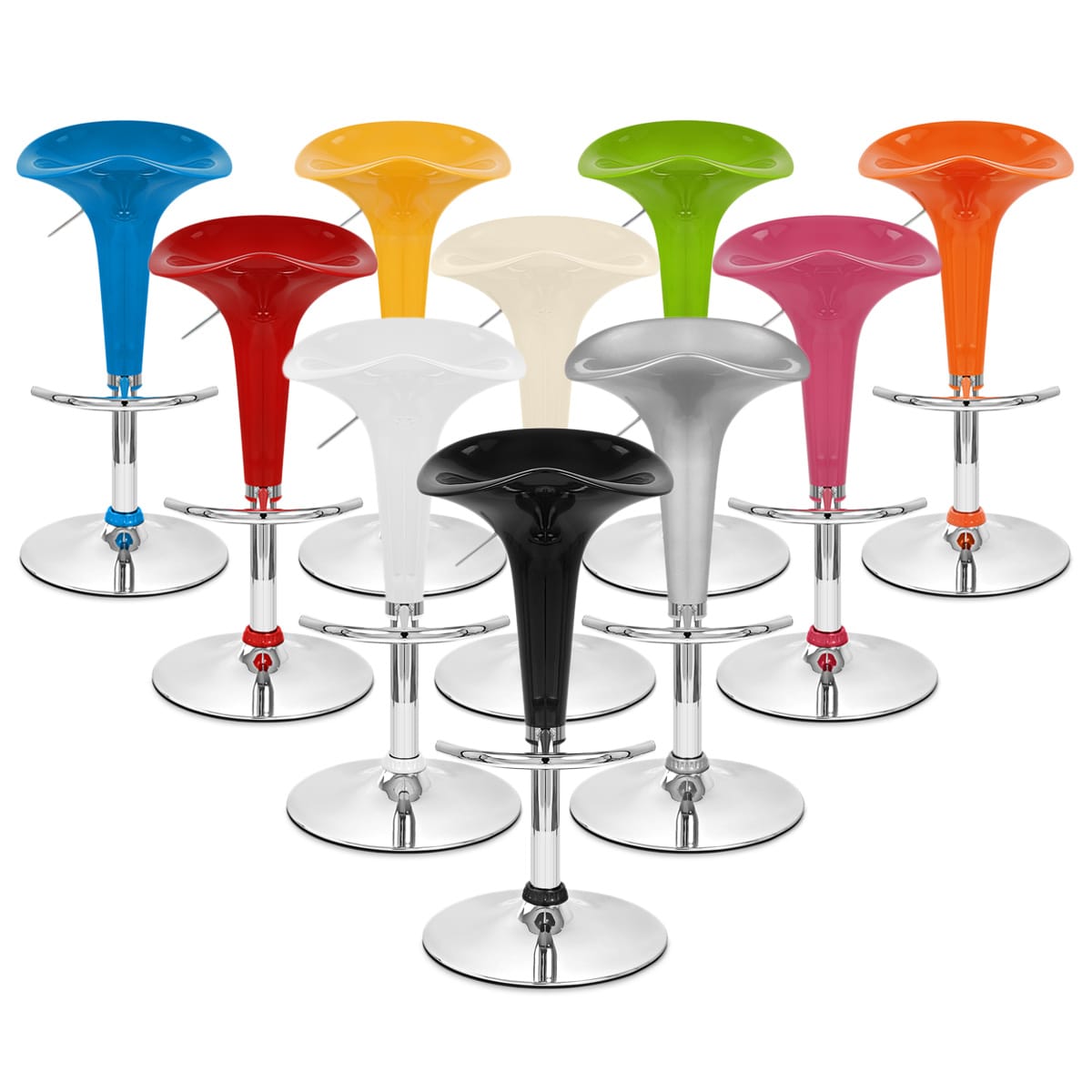 Sgabello Plastica Cromato - Gloss Coco Rosso
