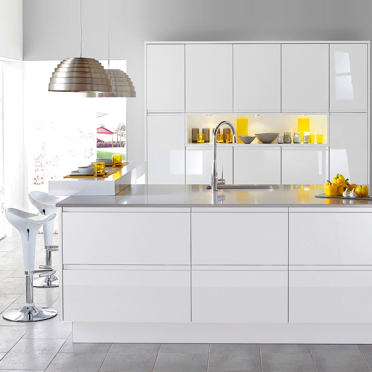 Sgabello Plastica Cromato - Gloss Coco Bianco