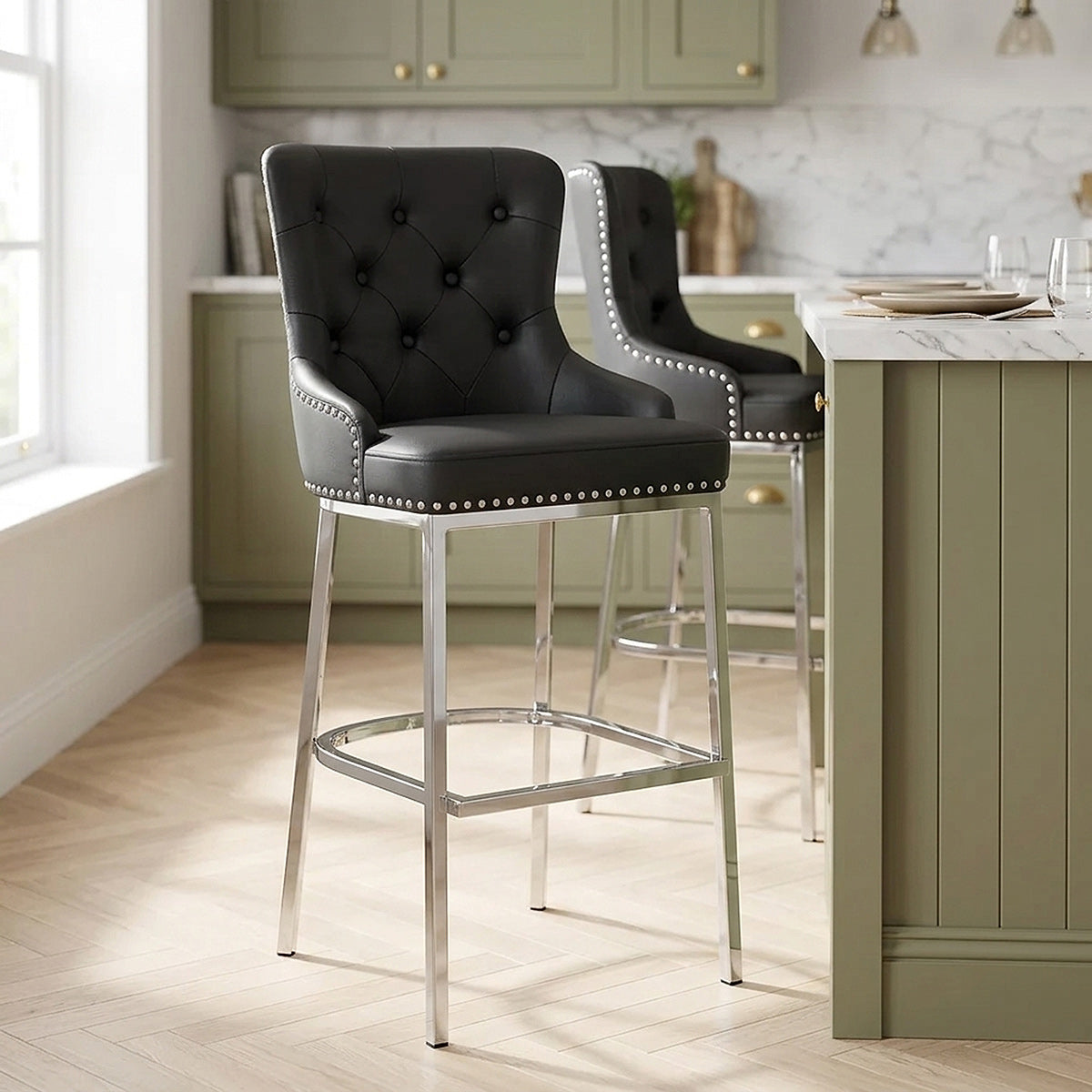 Kunstleder Barhocker Chrom - Grange Schwarz