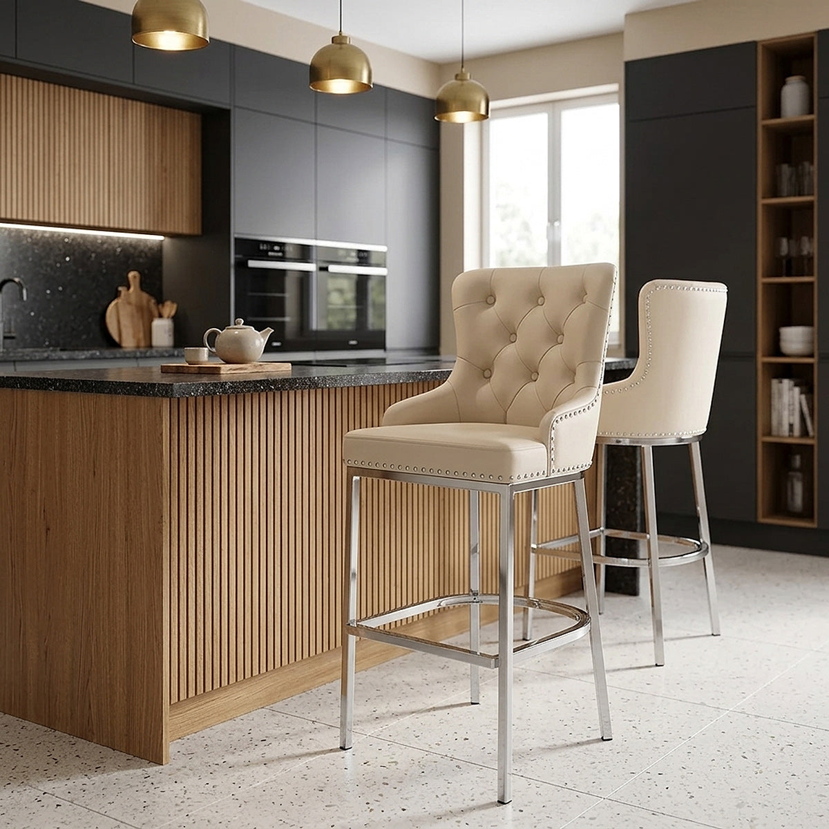 Kunstleder Barhocker Chrom - Grange Beige