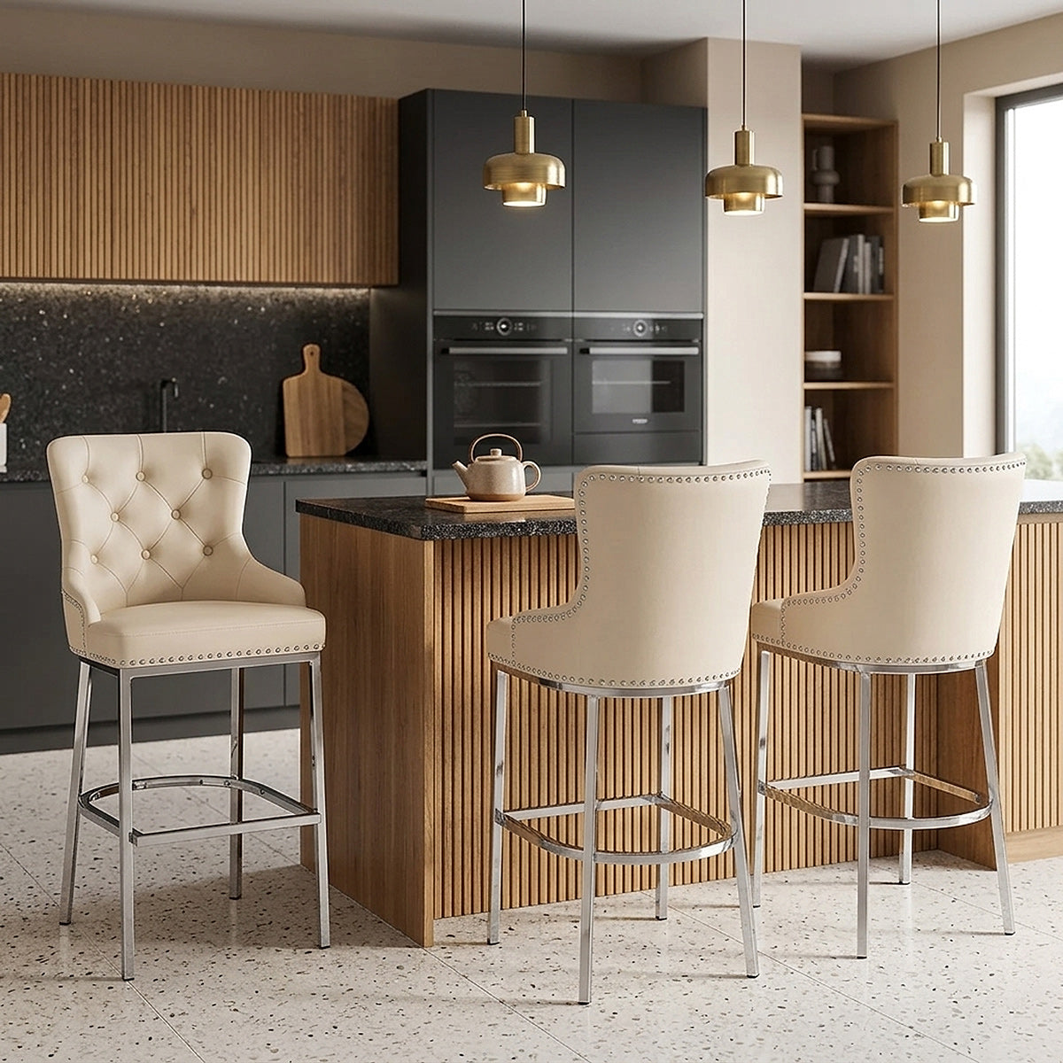 Kunstleder Barhocker Chrom - Grange Beige