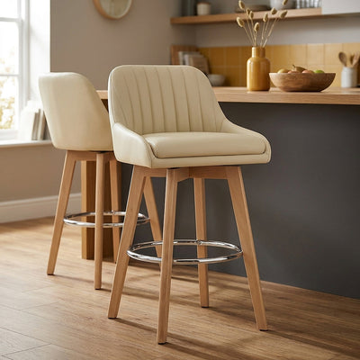 Echtleder Barhocker Eiche - Hamilton Beige