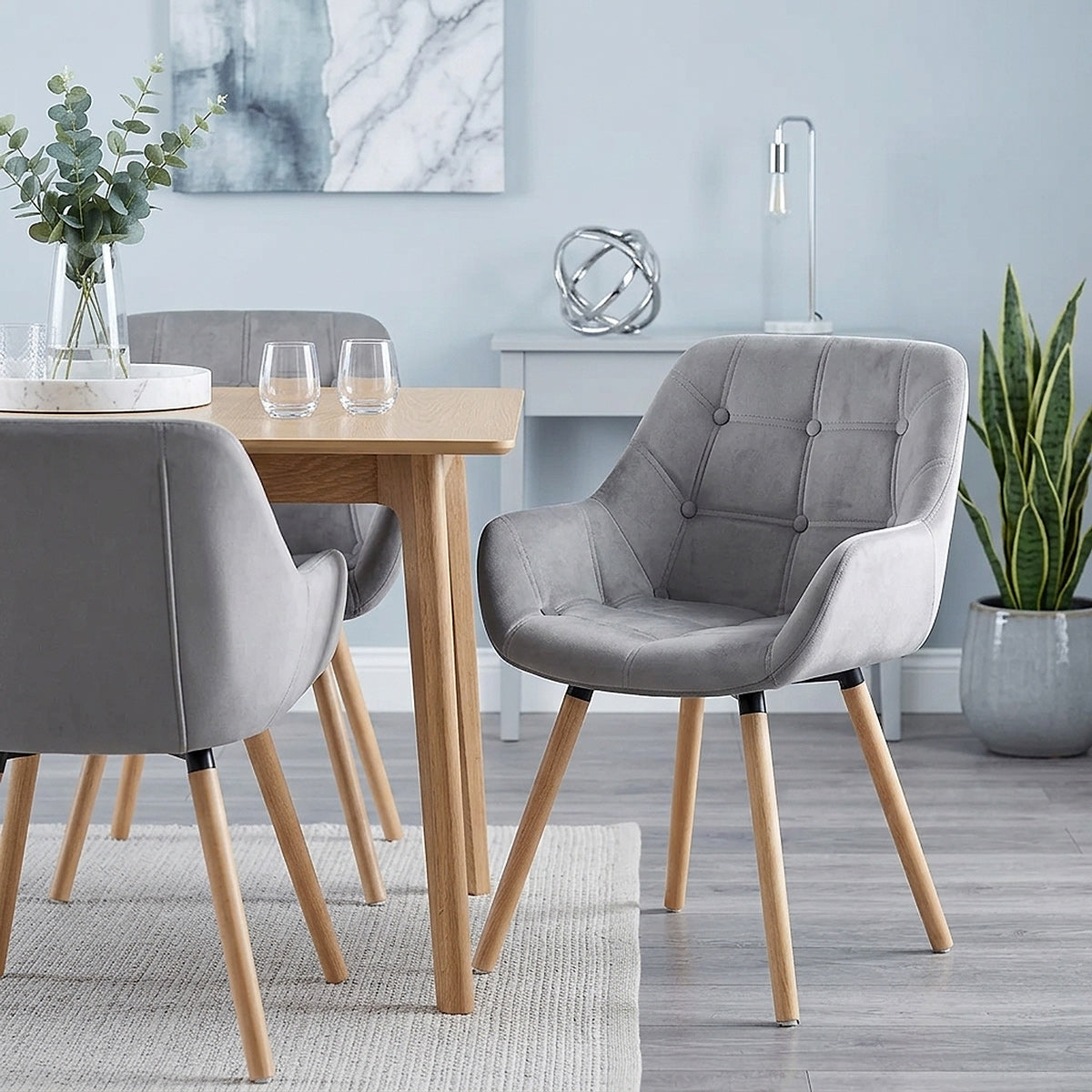 Samt Esszimmerstuhl Holz - Harris Grau