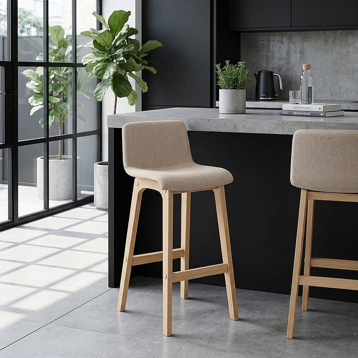 Barhocker Stoff Eiche - Haven Beige