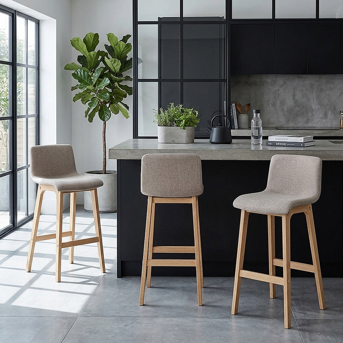Barhocker Stoff Eiche - Haven Beige