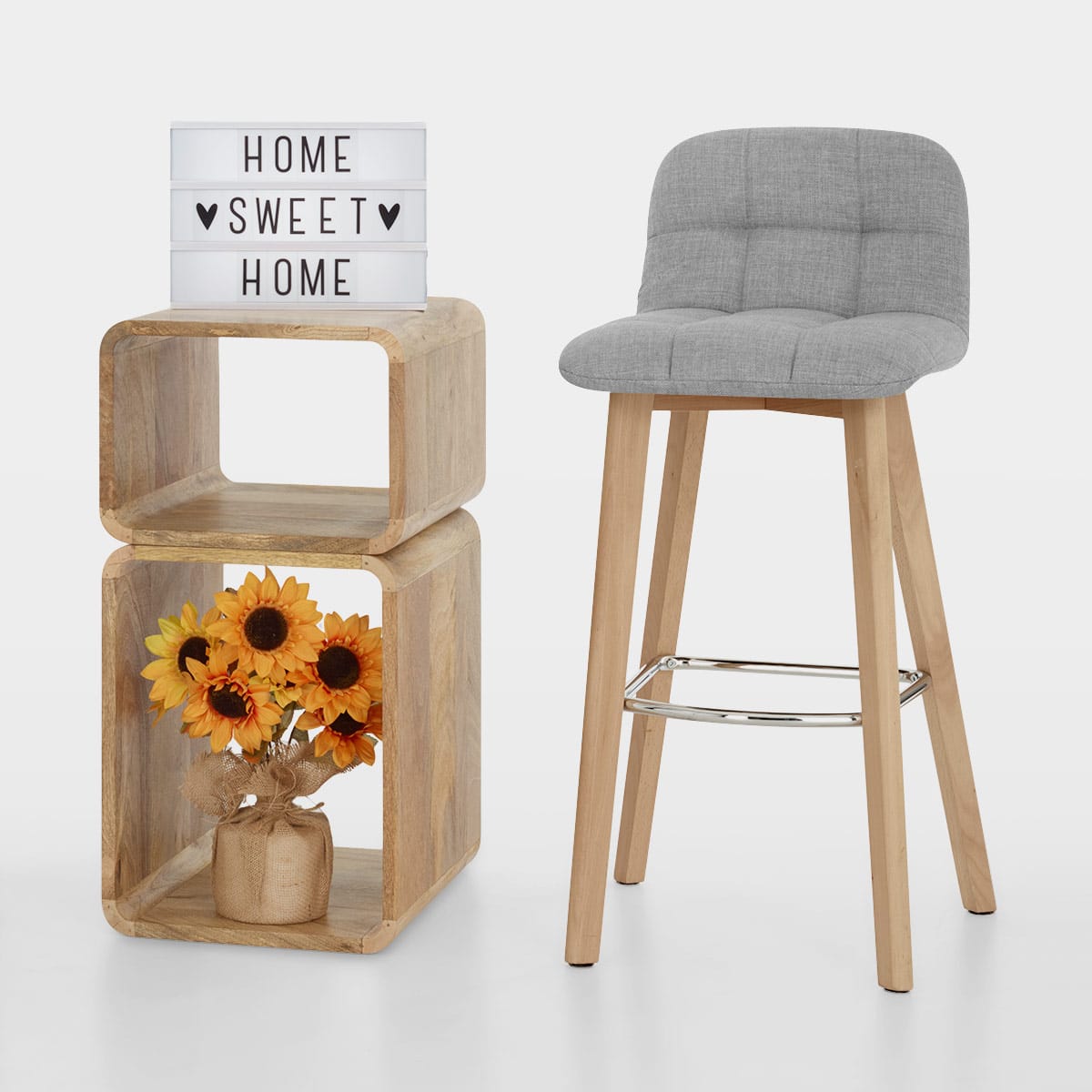 Sgabello Tessuto Legno - Hex Grigio