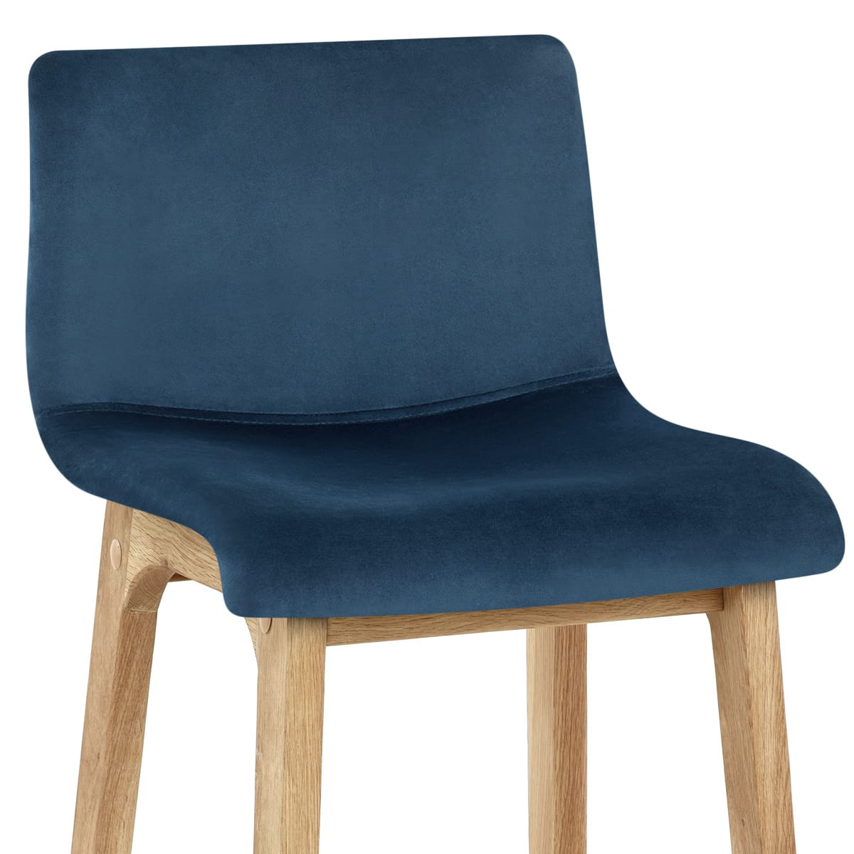Samt Barhocker Eiche - Hoch Drift Blau