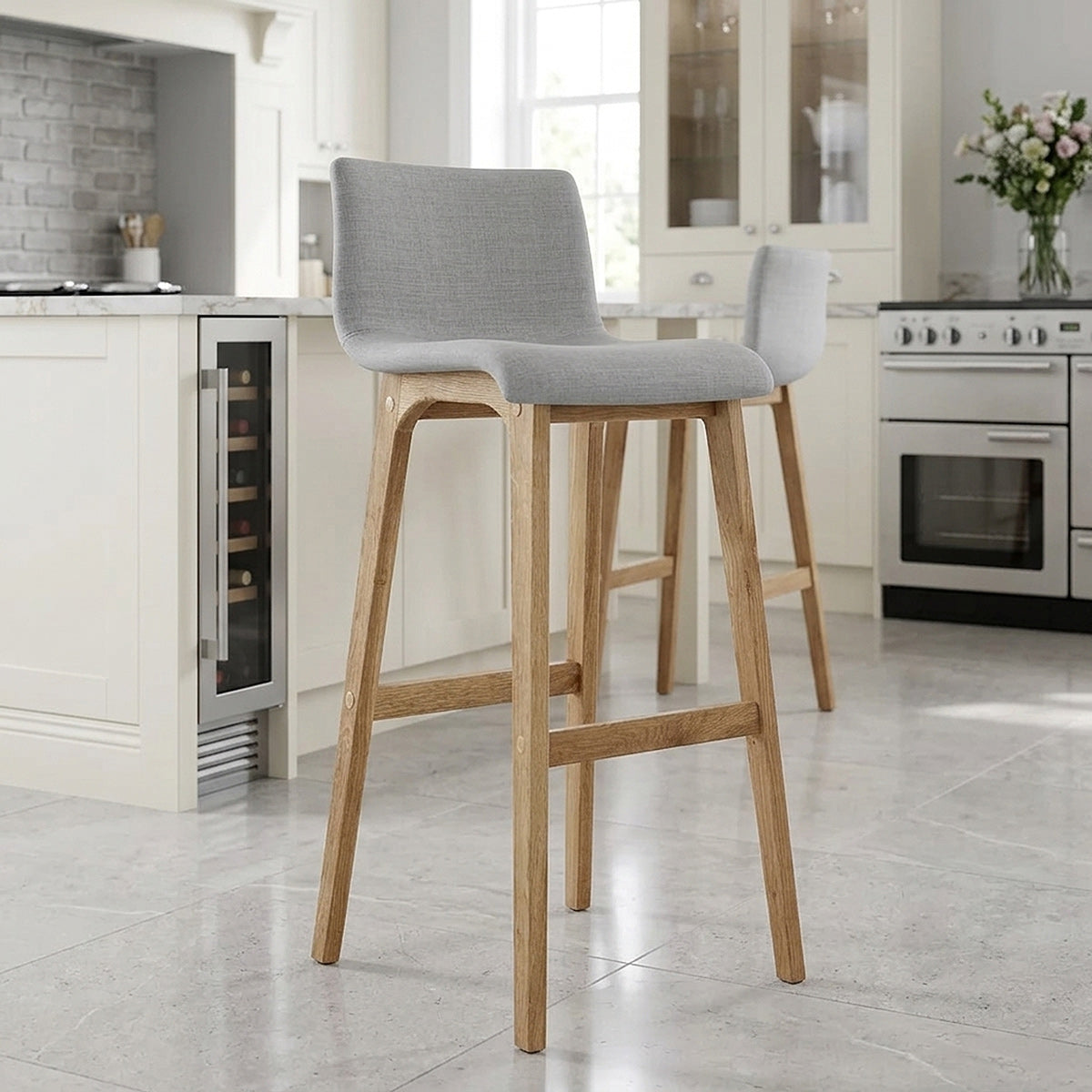 Samt Barhocker Eiche - Hoch Drift Grau