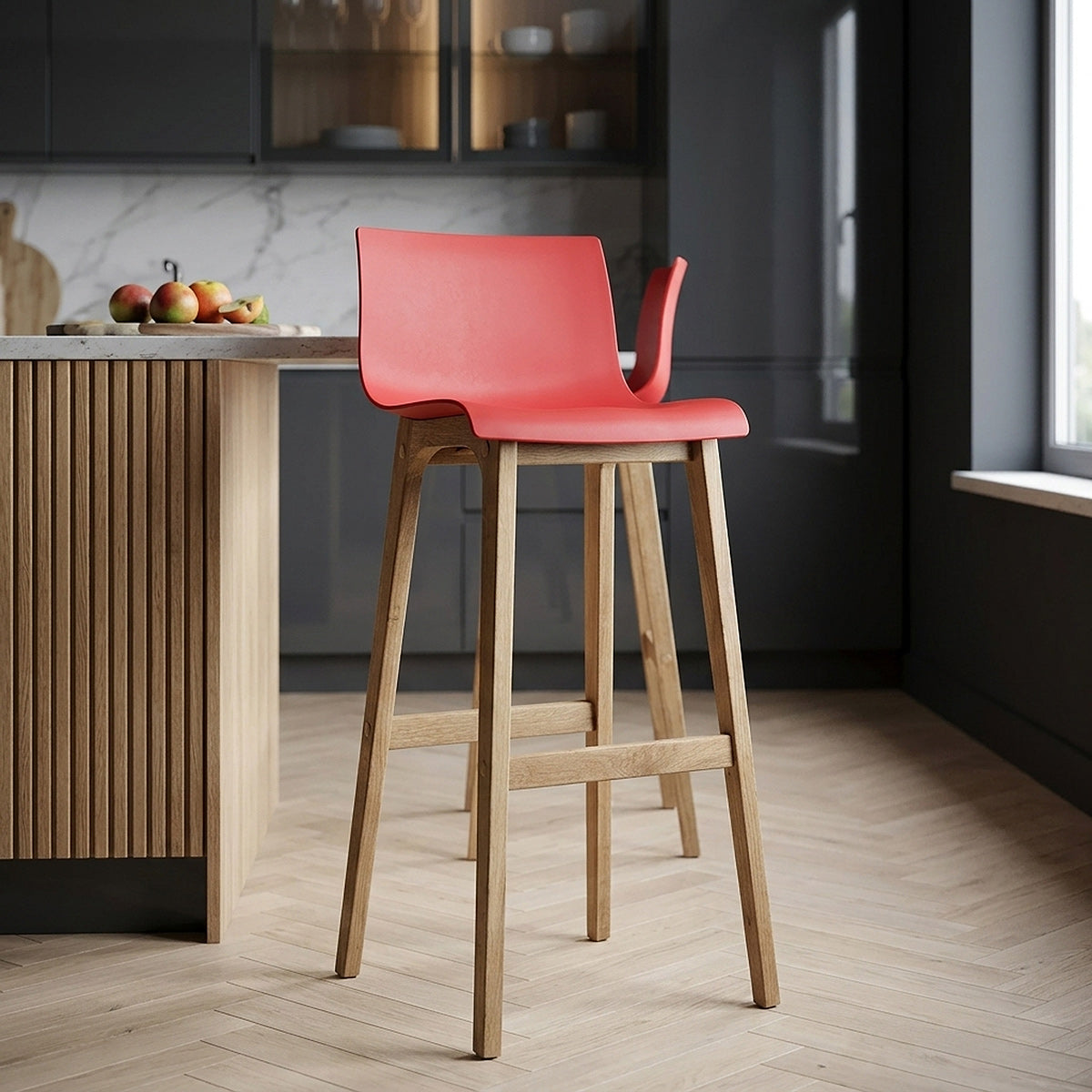 Sgabello Resina Quercia - Drift Alto Rosso