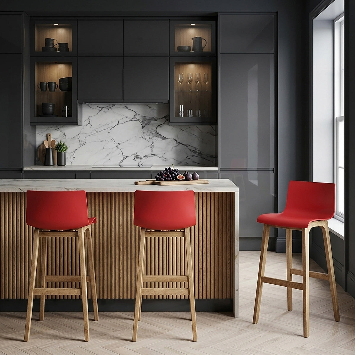 Sgabello Resina Quercia - Drift Alto Rosso