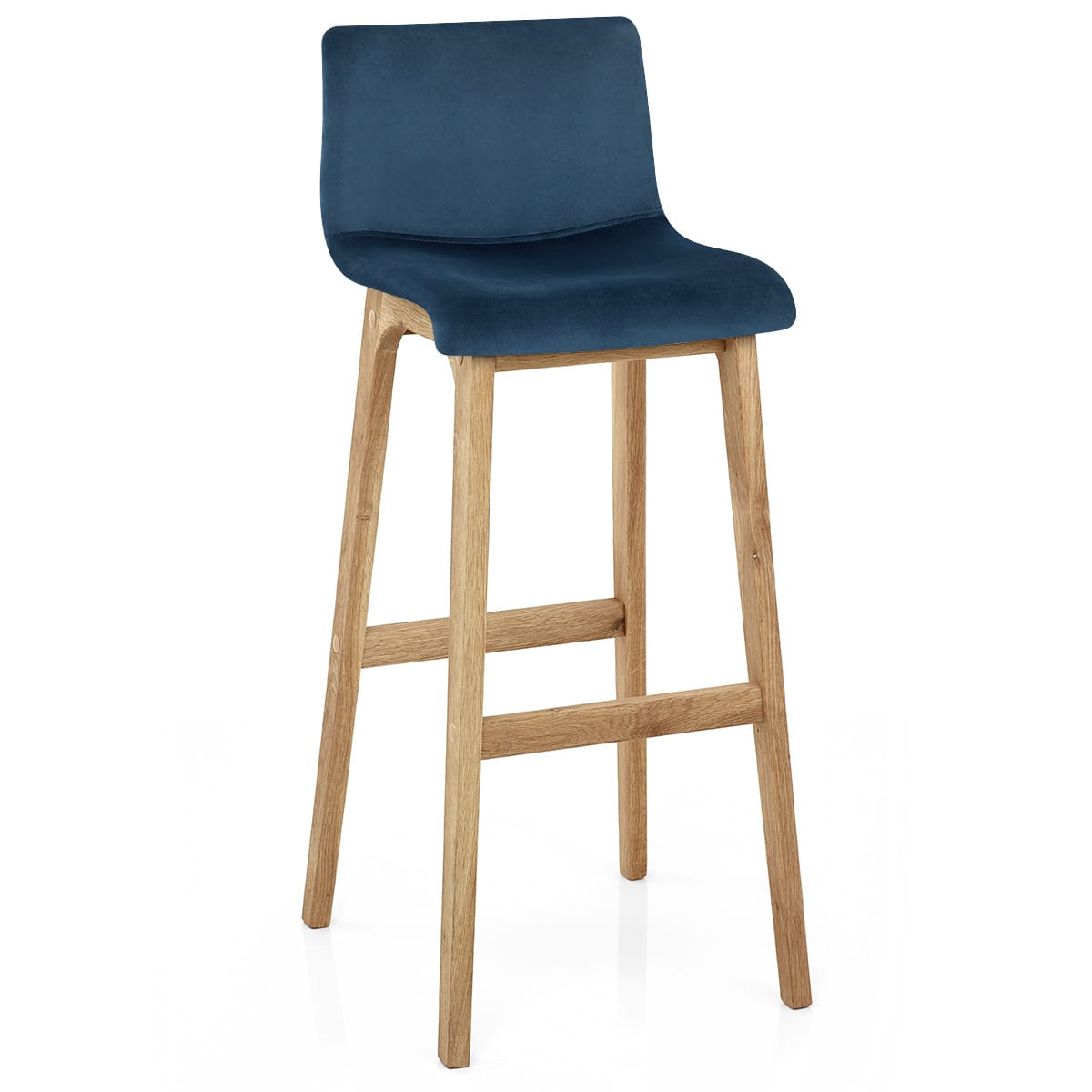 Samt Barhocker Eiche - Hoch Drift Blau