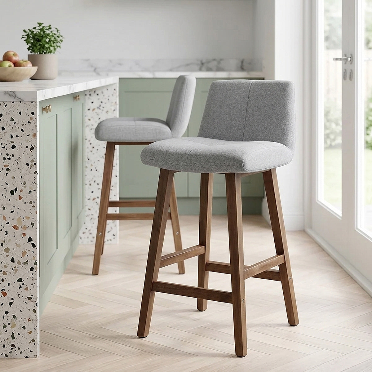 Barhocker Stoff Holz - Impulse Grau