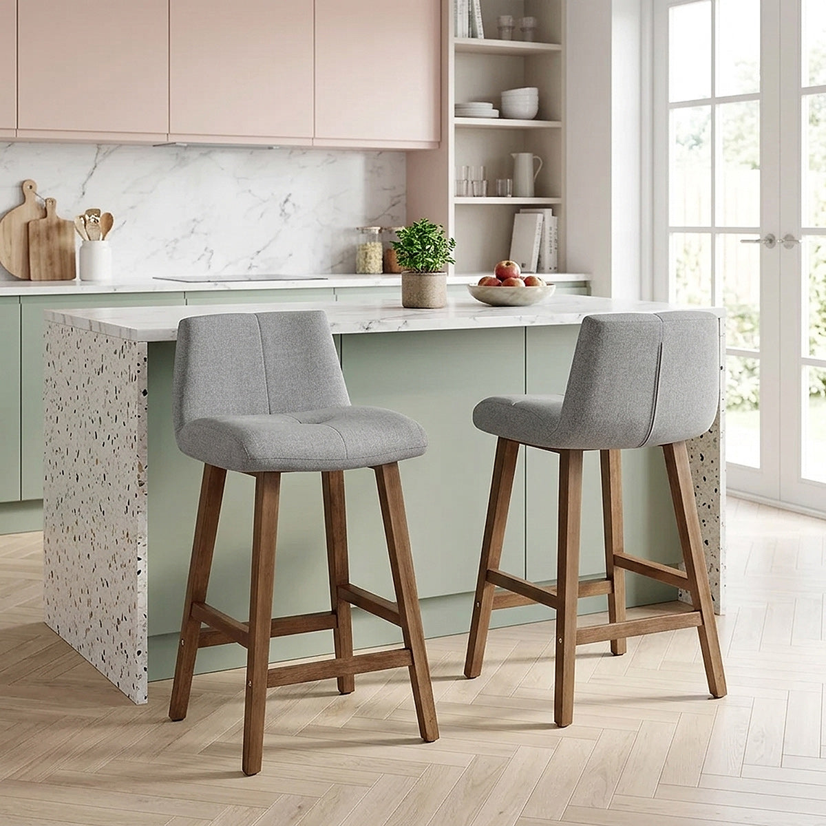 Barhocker Stoff Holz - Impulse Grau