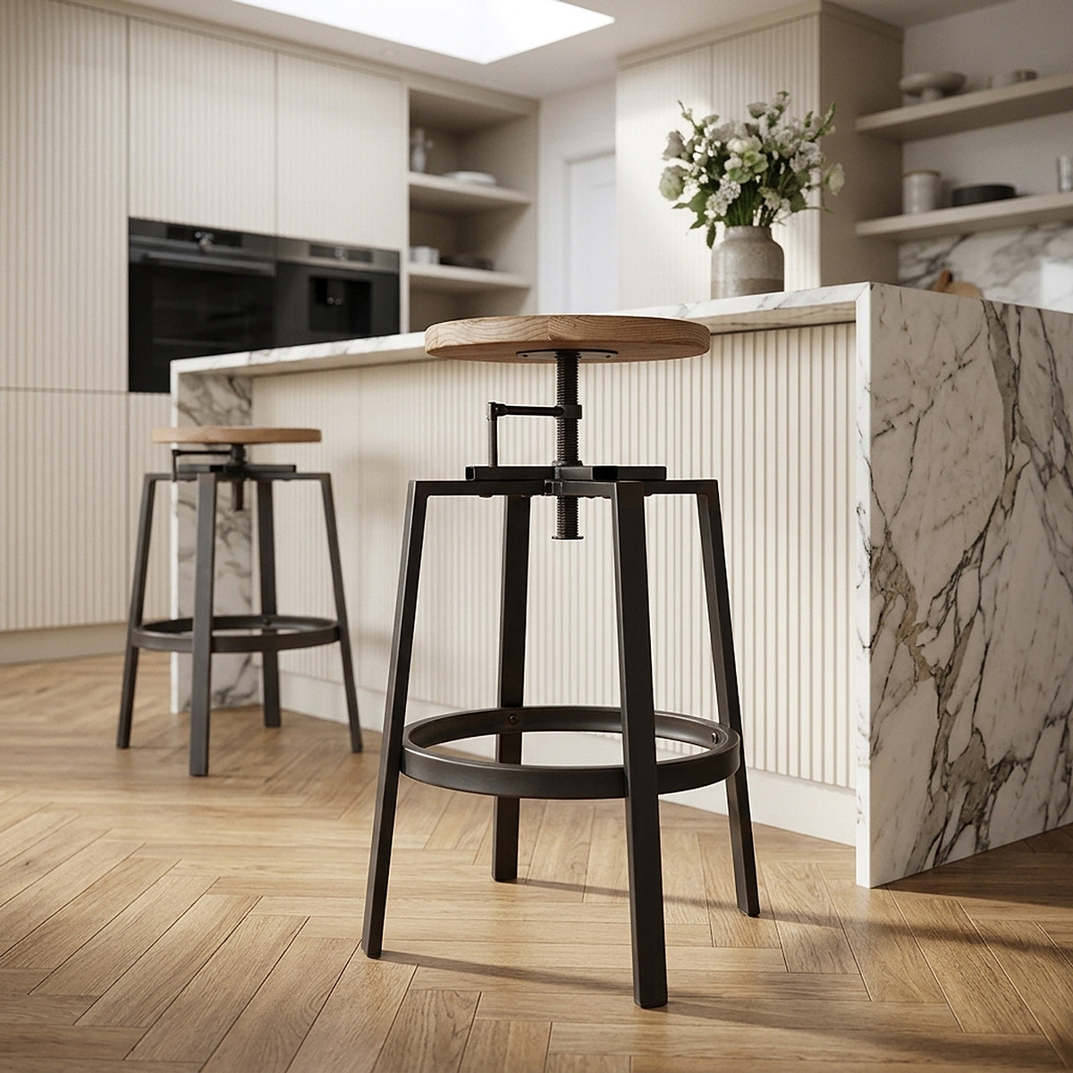 Sgabello Legno Chiaro Acciaio - Industrial Turner Legno