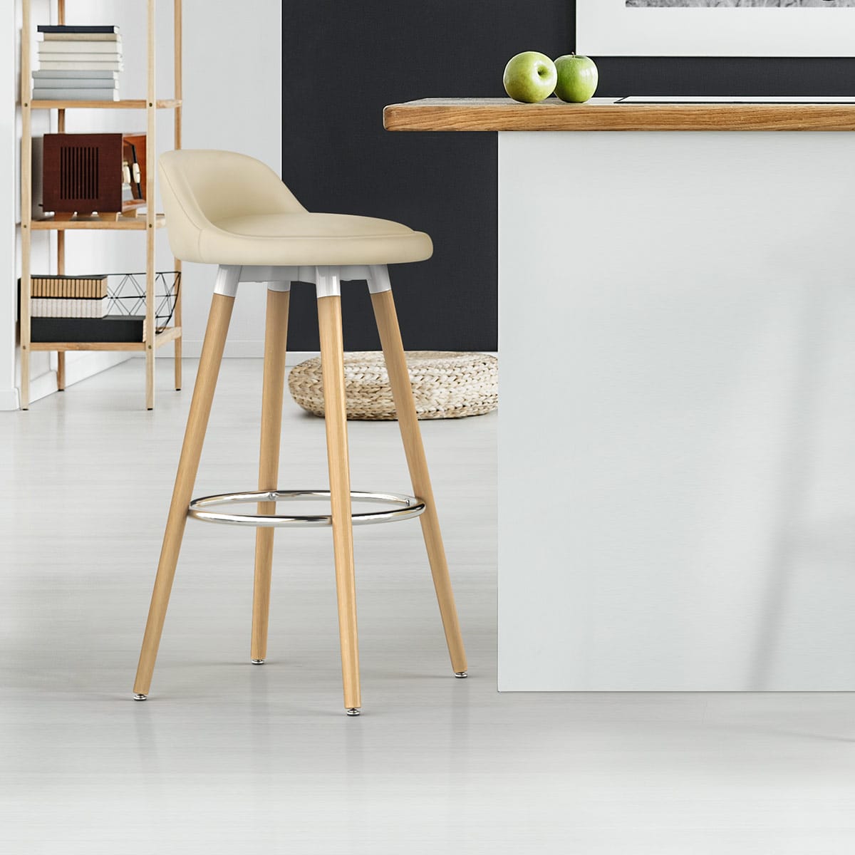 Sgabello Ecopelle Legno - Jive Crema