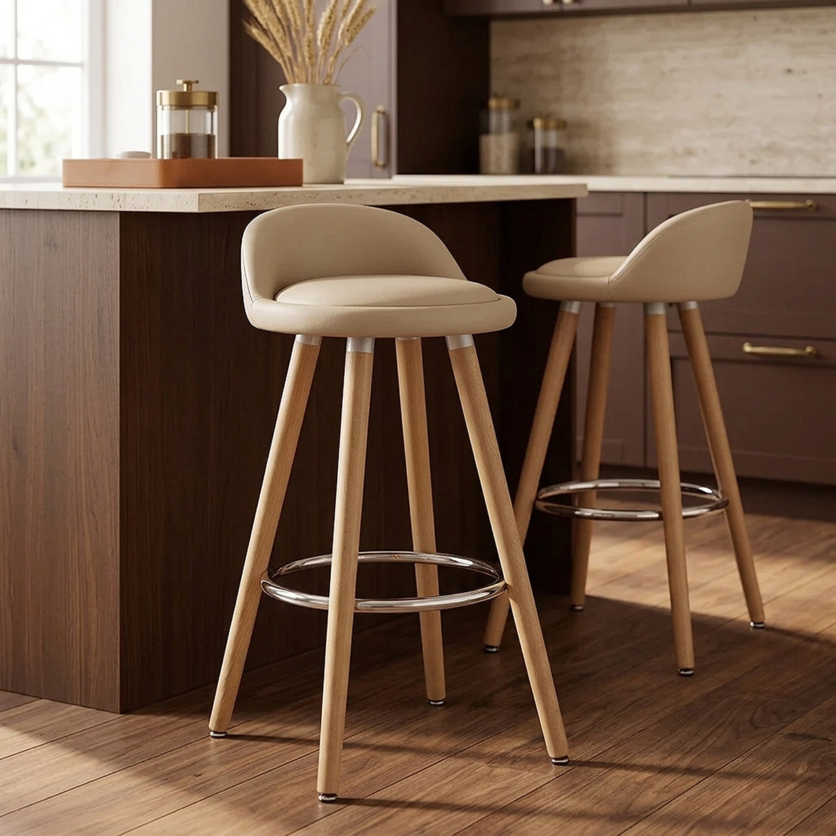 Kunstleder Holzbarhocker - Jive Beige