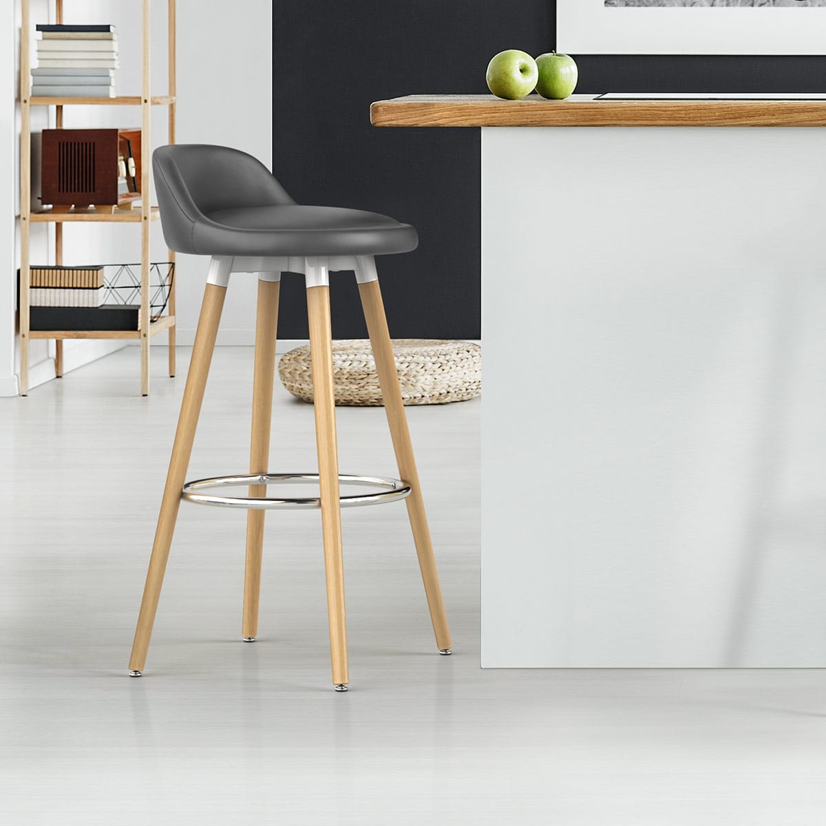 Sgabello Ecopelle Legno - Jive Grigio