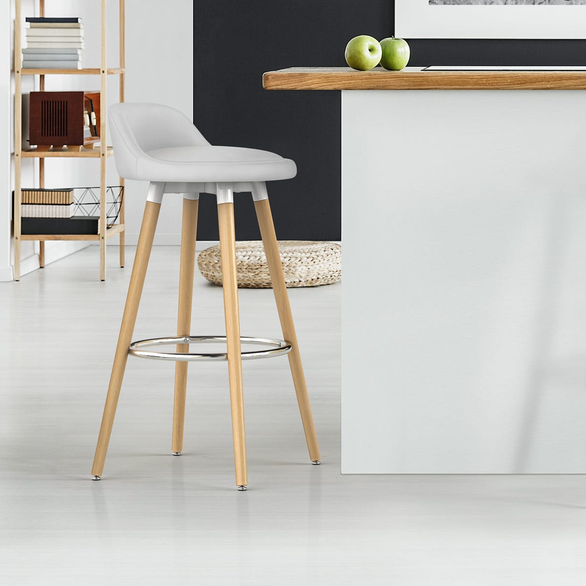 Sgabello Ecopelle Legno - Jive Bianco