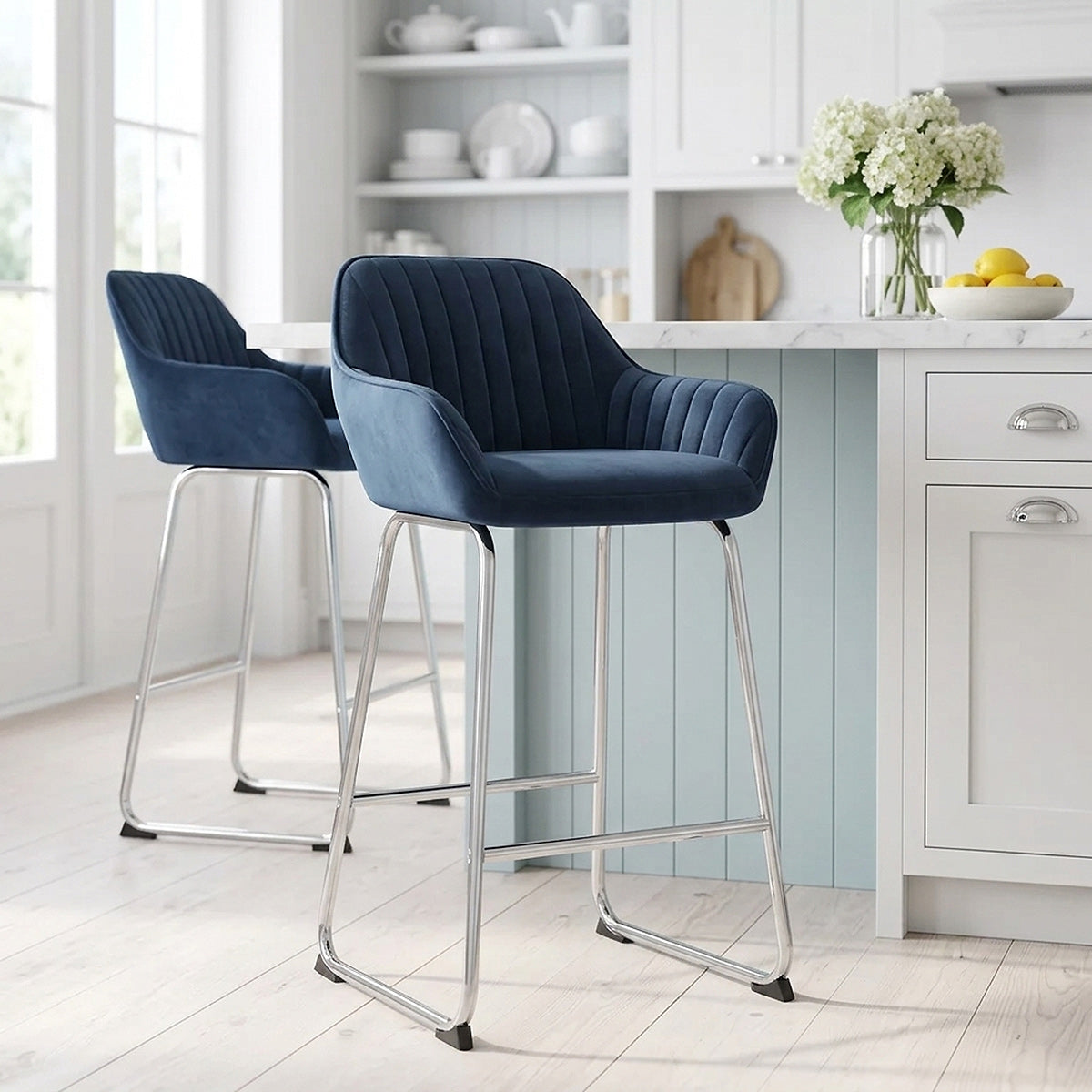 Samt Barhocker Chrom - Kanto Blau