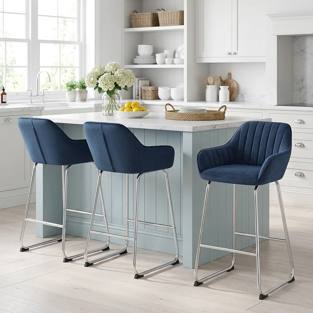 Samt Barhocker Chrom - Kanto Blau