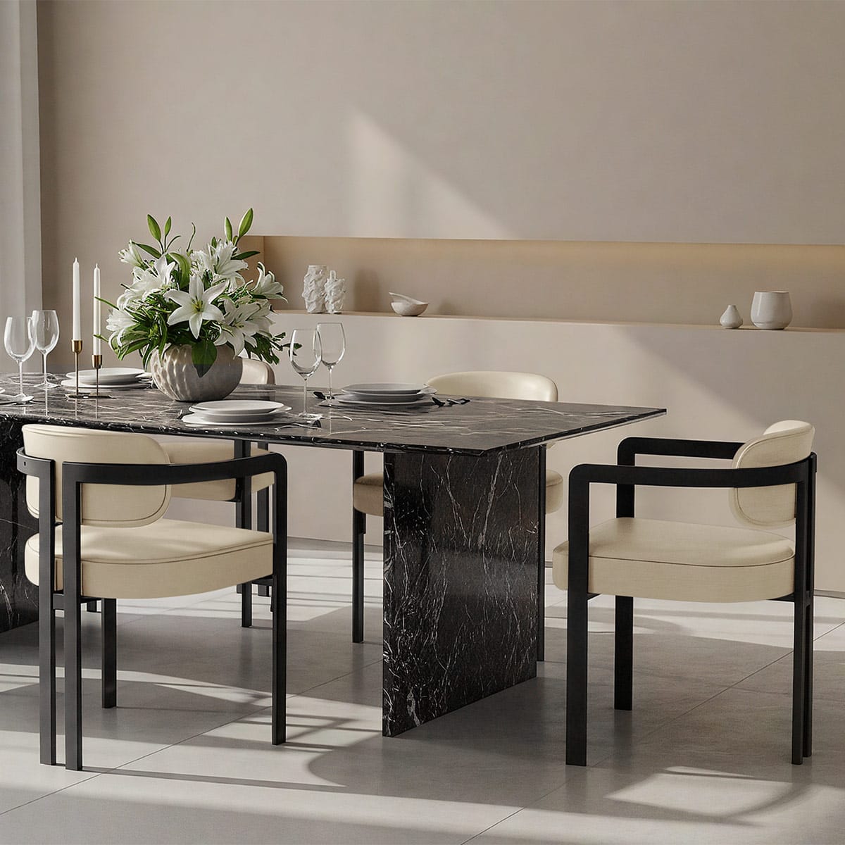 Echtleder Esszimmerstuhl - Kara Beige