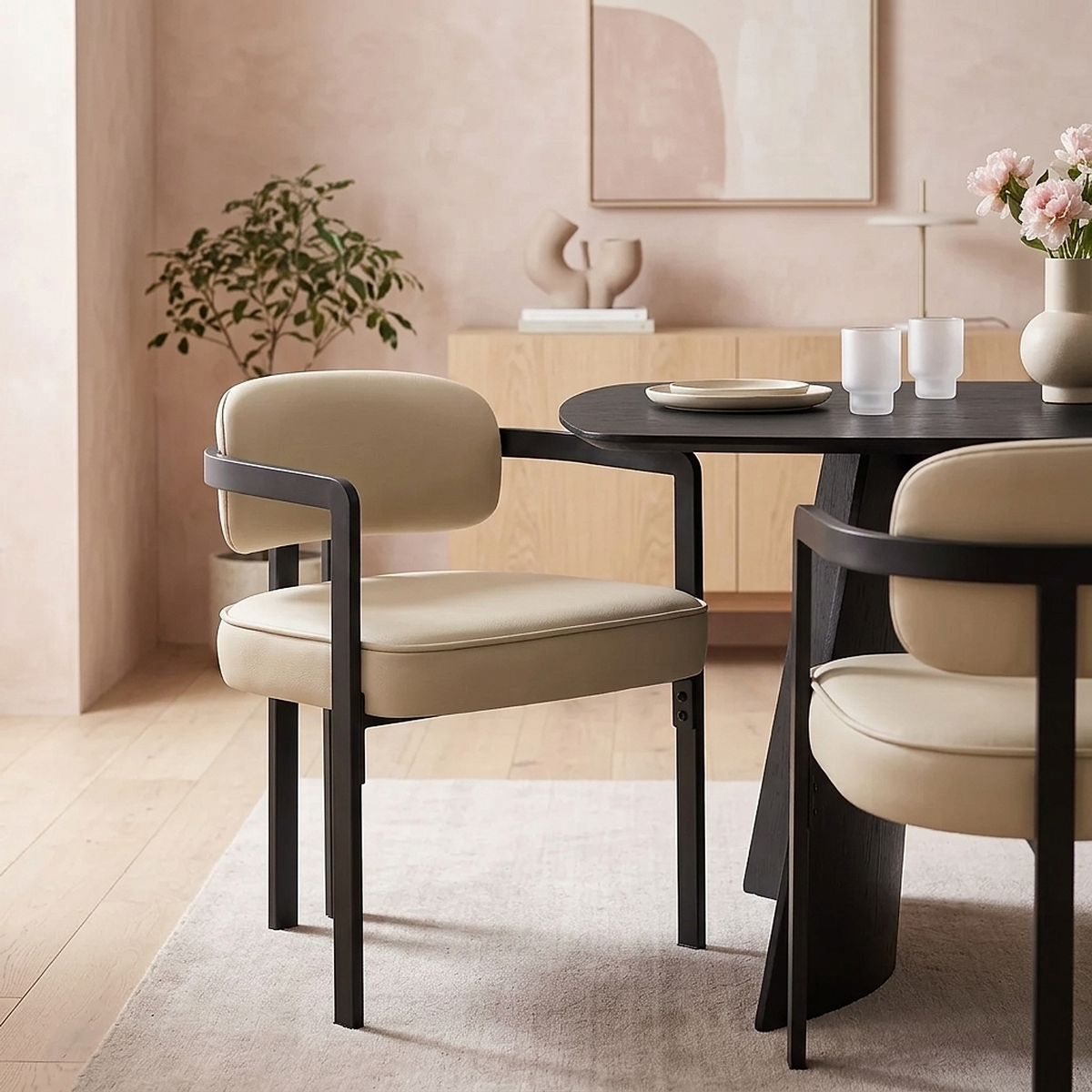 Echtleder Esszimmerstuhl - Kara Beige