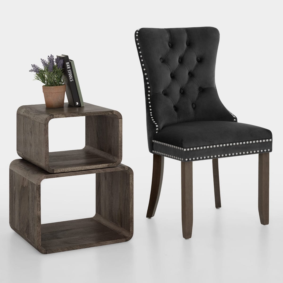 Sedia Velluto Legno - Kensington Nero