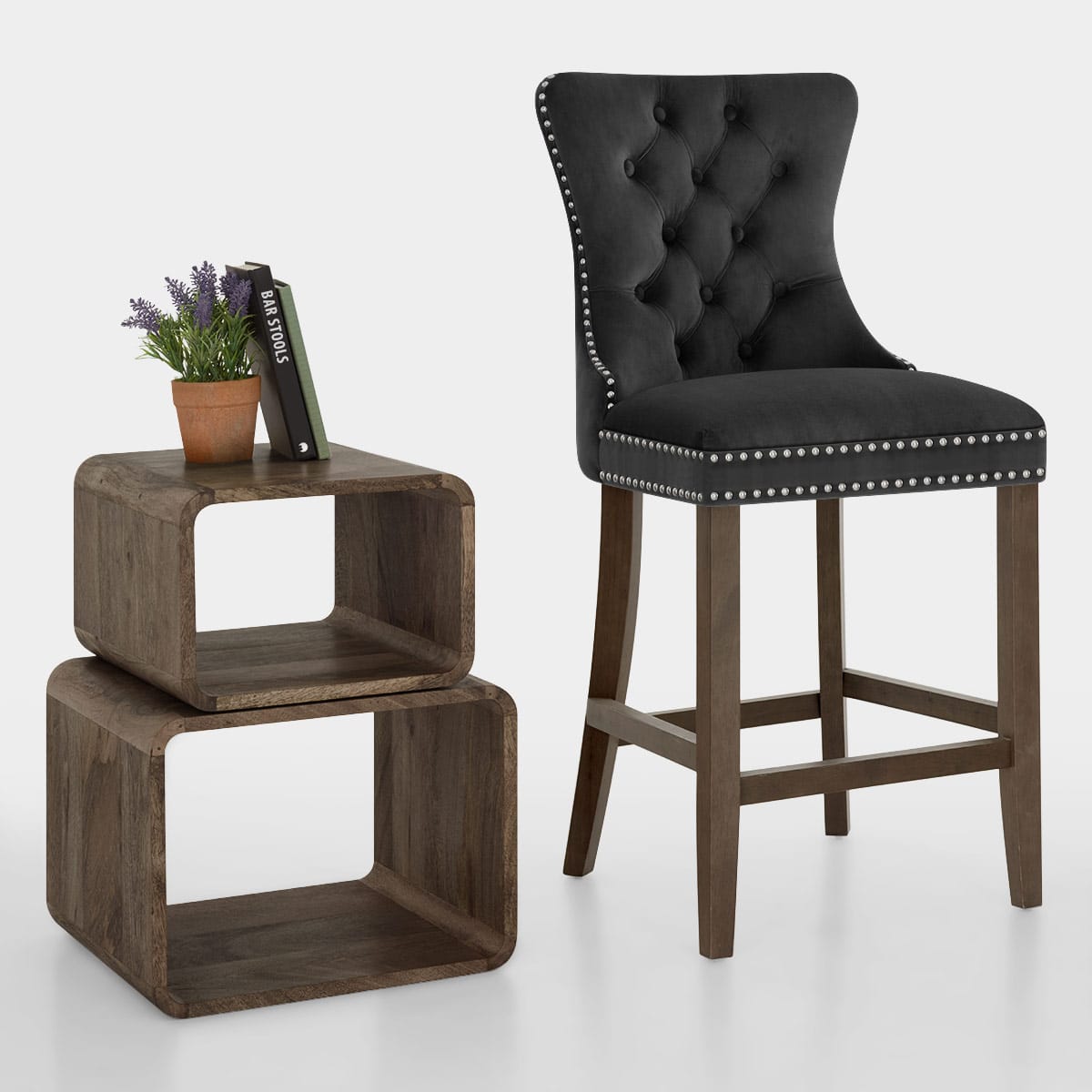 Samt Barhocker - Kensington Schwarz