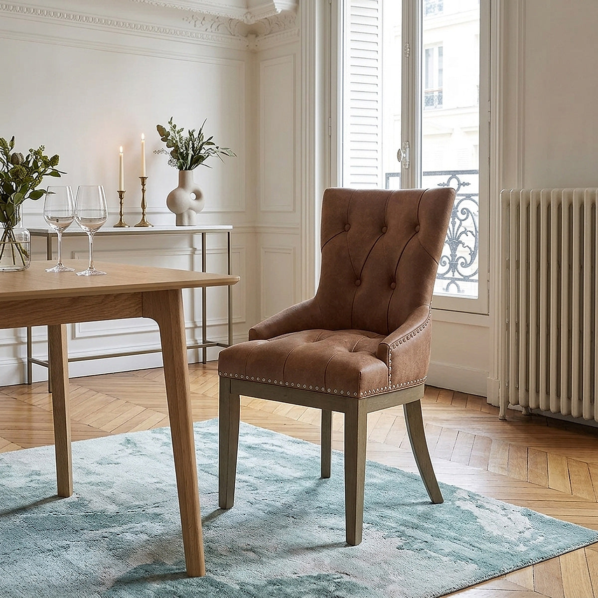 Esszimmerstuhl Kunstleder Holz - Knightsbridge Braun