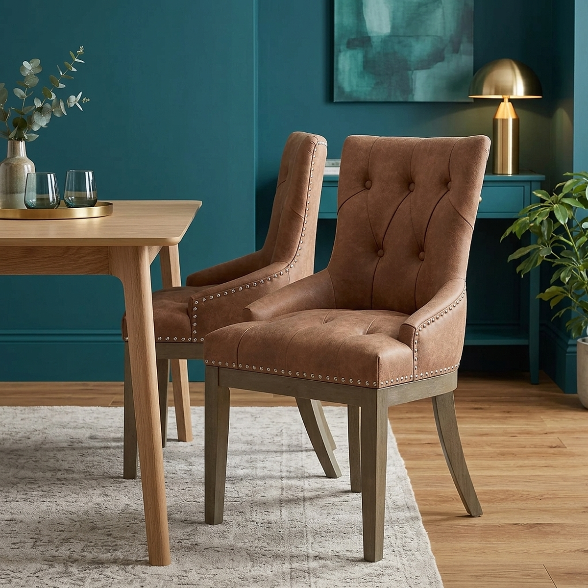 Esszimmerstuhl Kunstleder Holz - Knightsbridge Braun