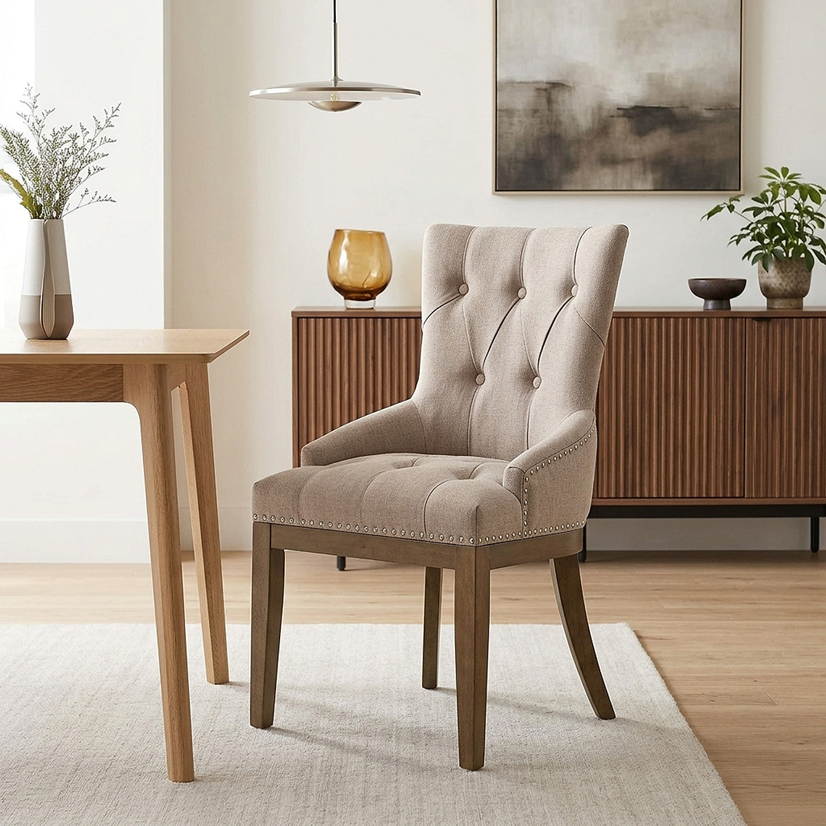 Stoff Esszimmerstuhl Holz - Knightsbridge Braungrau