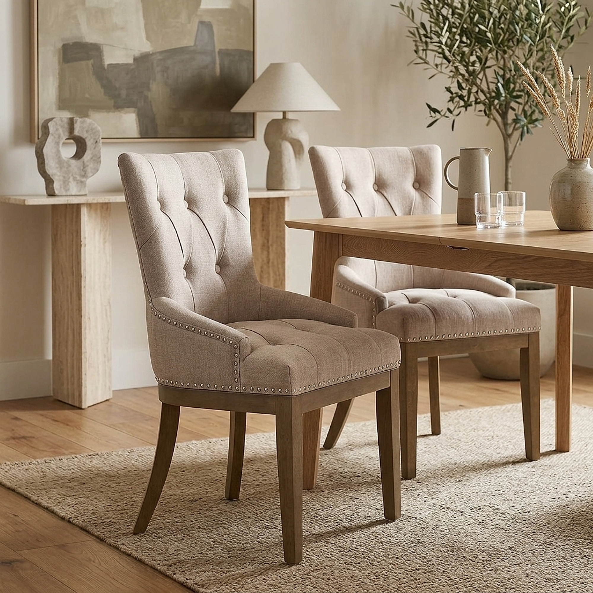 Stoff Esszimmerstuhl Holz - Knightsbridge Braungrau