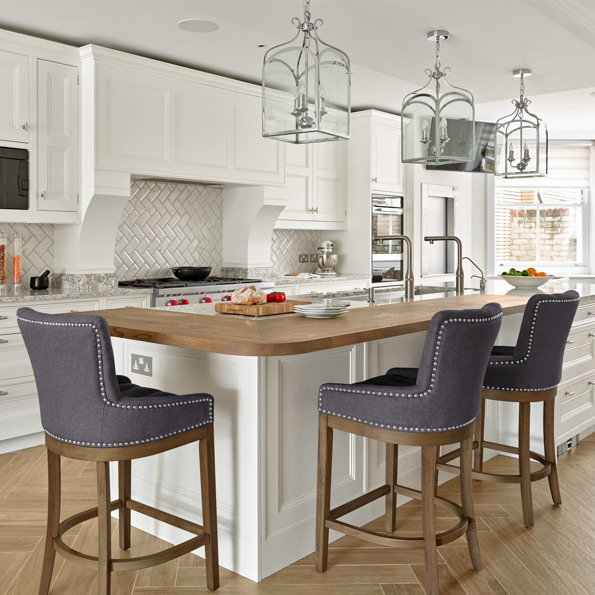 Sgabello Legno Tessuto - Knightsbridge Grigio scuro