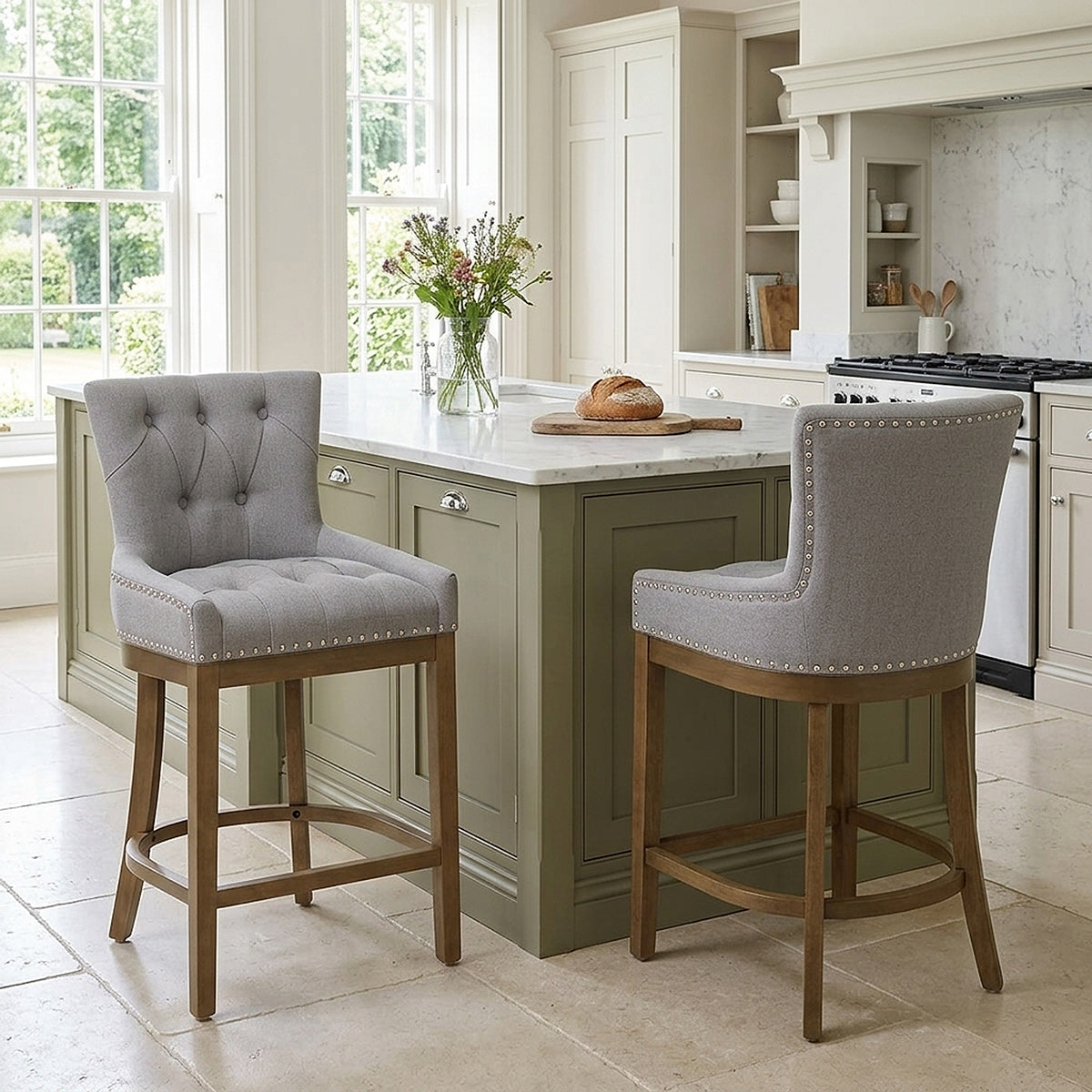 Sgabello Legno Tessuto - Knightsbridge Grigio